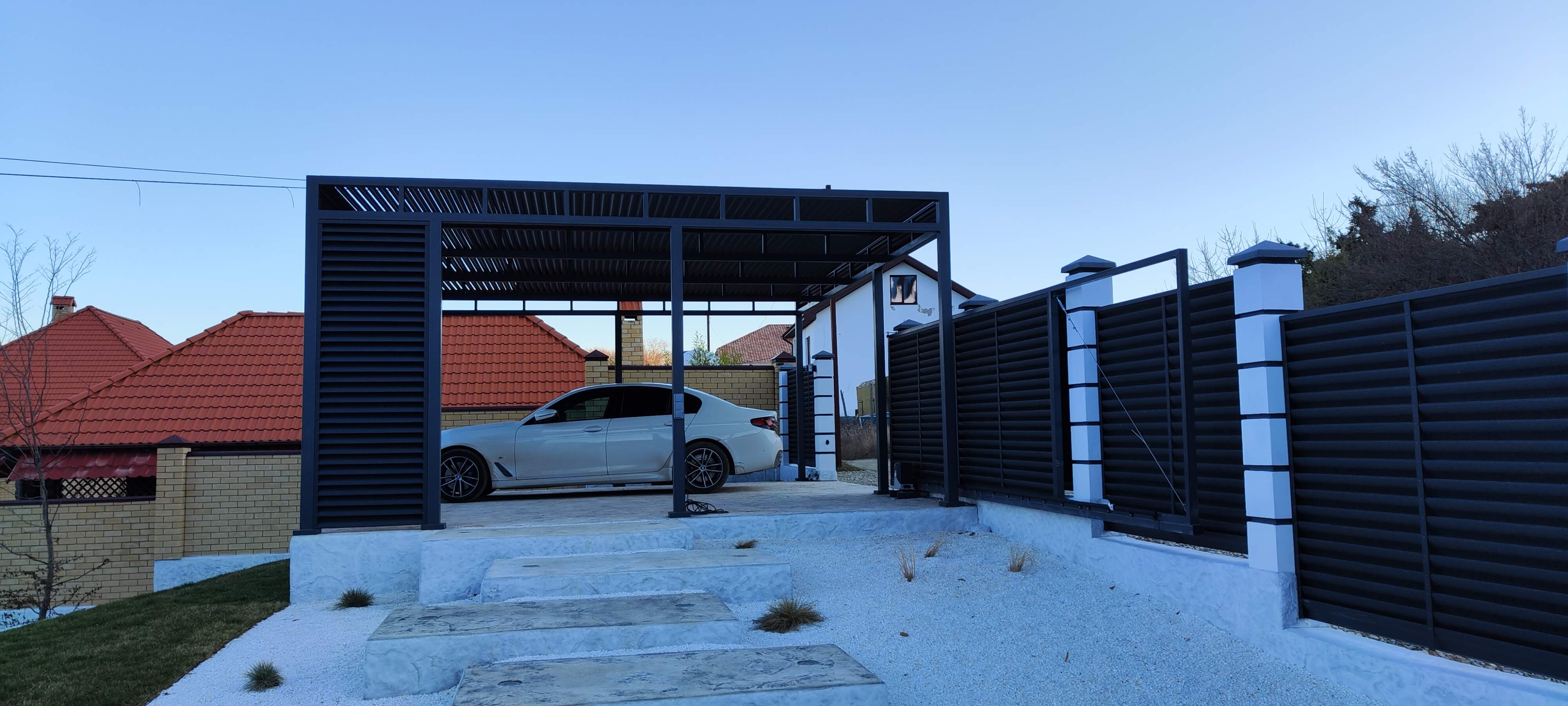 забор-жалюзи + пергола из ламелей ral7024/7024 Серый Графит двусторонний фото12 в Шымкенте